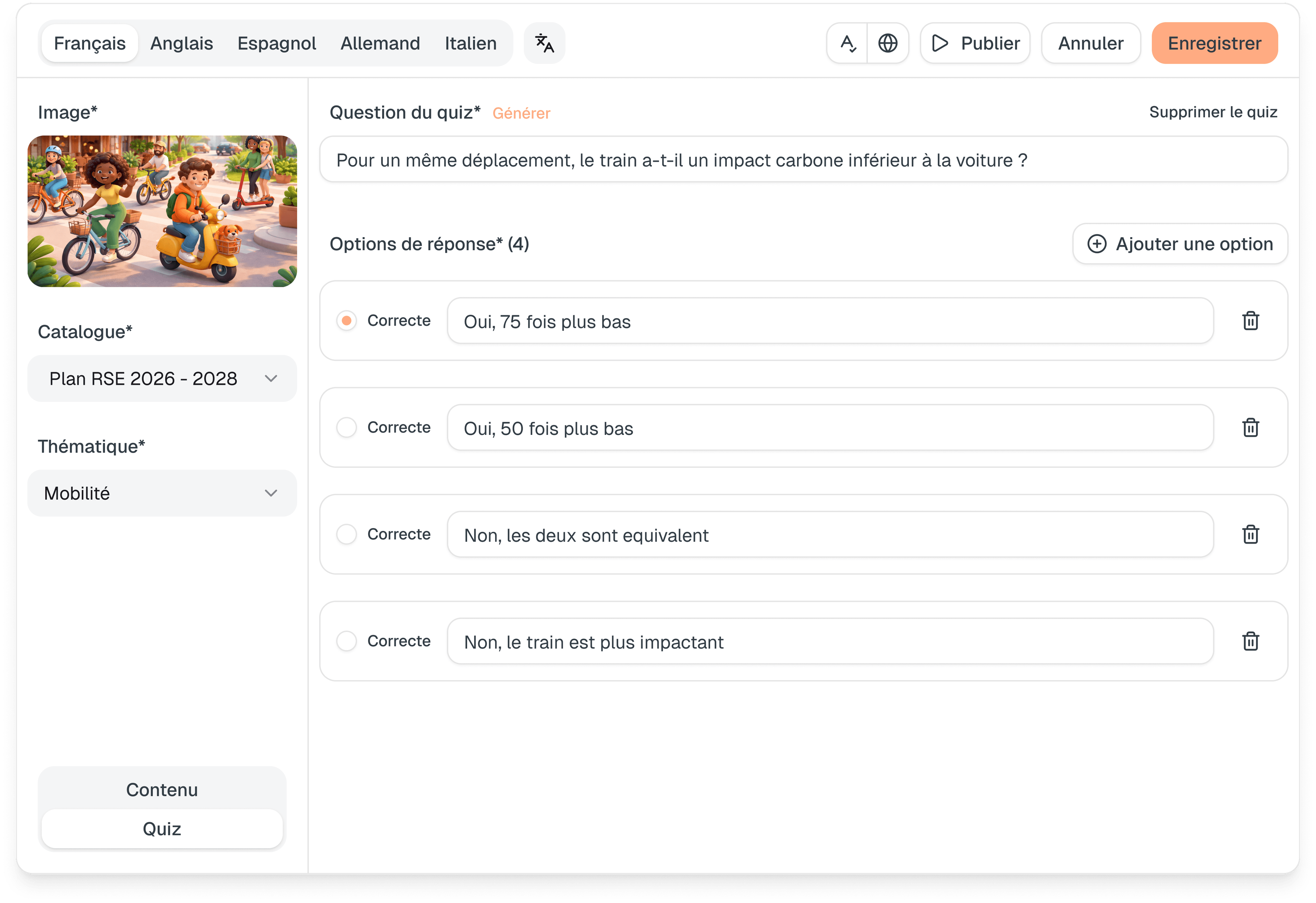 Interface de création de contenu RSE