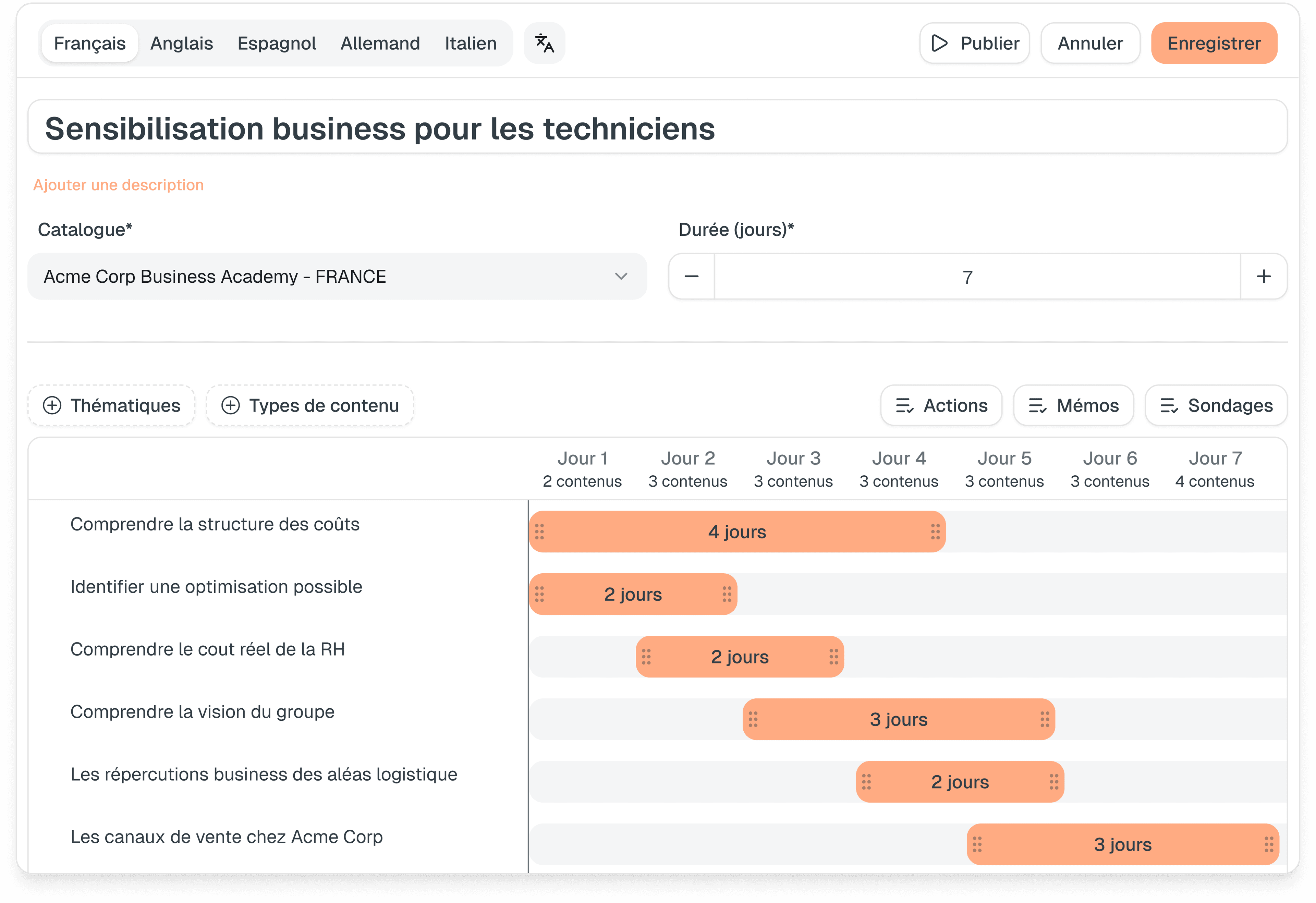Éditeur de timeline de campagnes